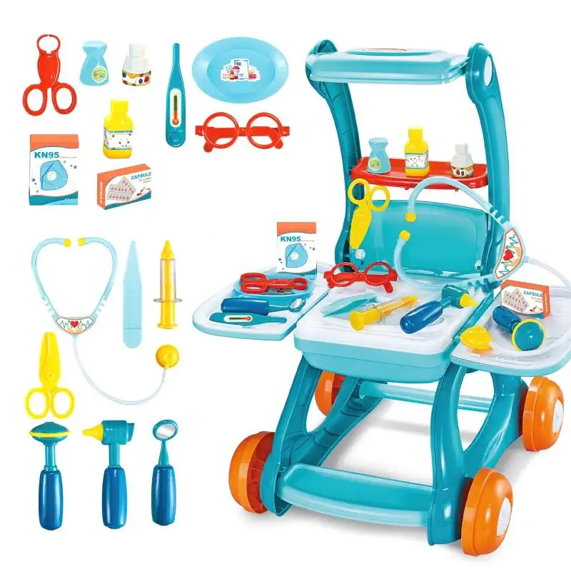 Conjunto de estação médica 2 em 1, kit médico, brinquedo para crianças, kit médico educacional, dramatização, aniversário