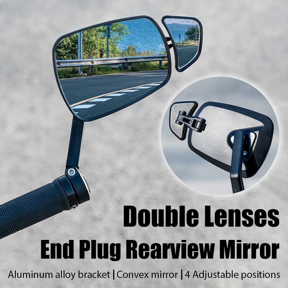 Adjustable 360° Large Vision Mountain Bike Rearview Mirror Bicycle Handlebar Plug Dual Mirror Surface Rear View Mirror for Cycli