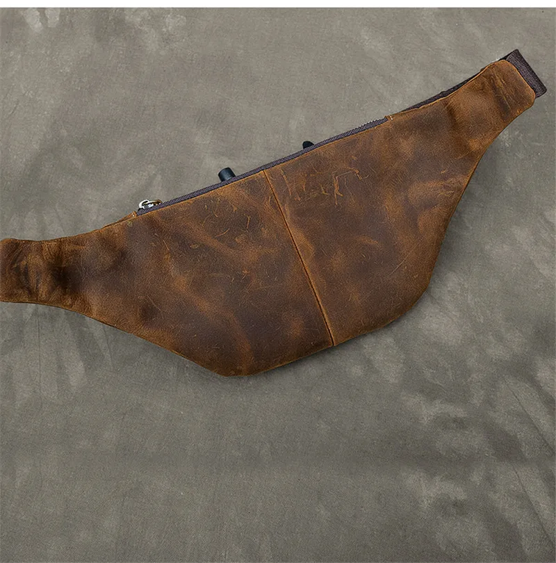 Vintage crazy horse cowhide men's chest bag simple genuine leather crossbody bag waist pack outdoor daily light fanny bag