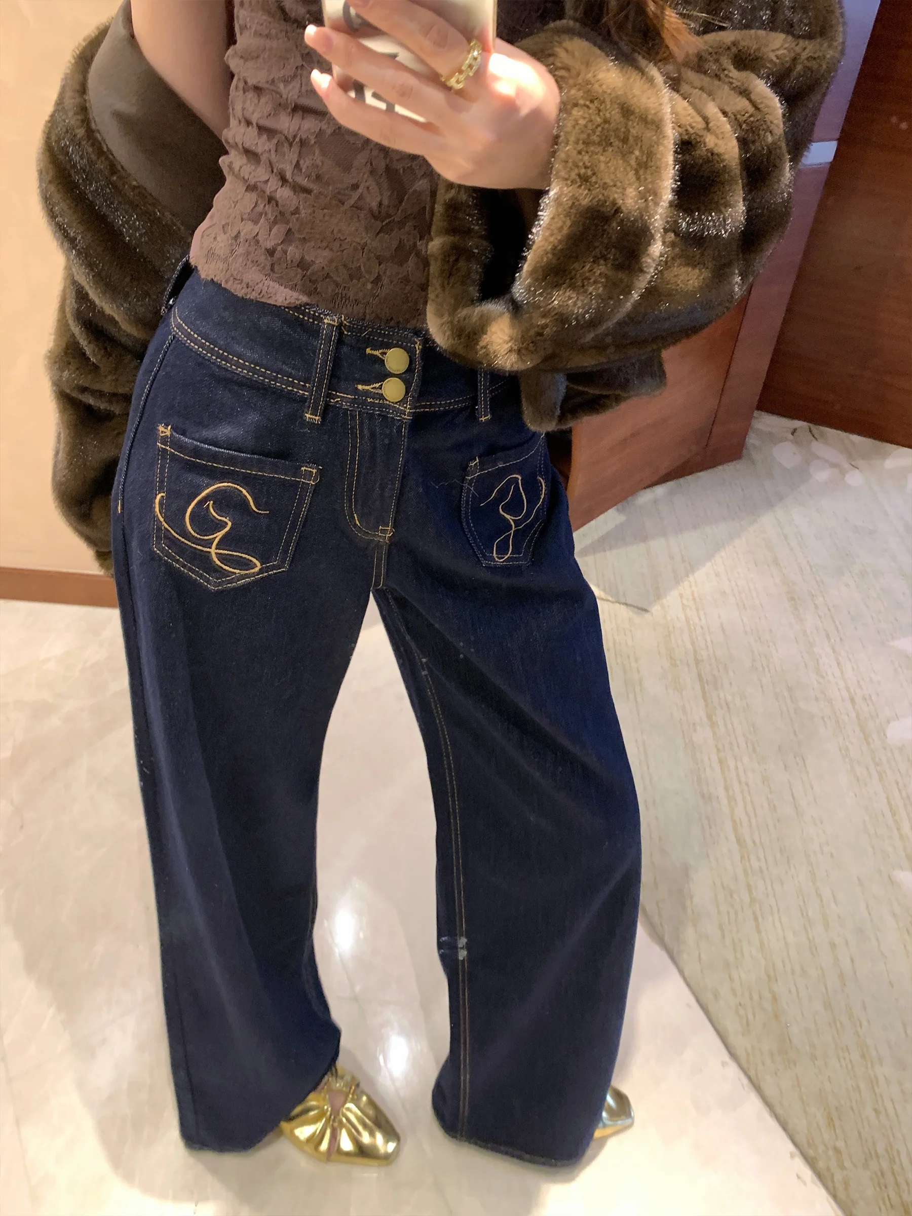 

Джинсы женские с высокой талией, прямые, из оригинального денима, расклешенные, осенне-зимние, новый дизайн, свободный крой