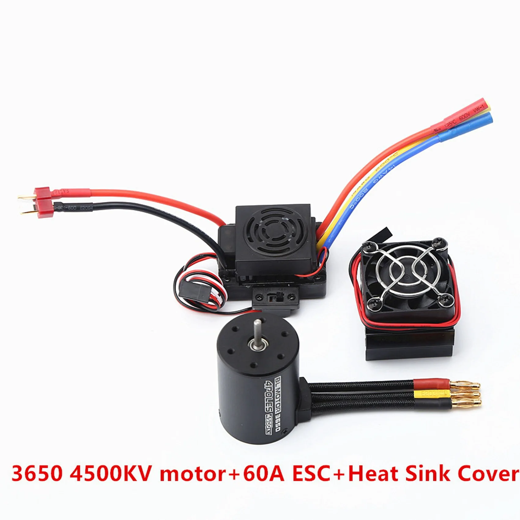 3650 4500KV Brushless Motor with 60A ESC & Heat Sink Combo for 1:8/1:10 RC Car RC Boat Part