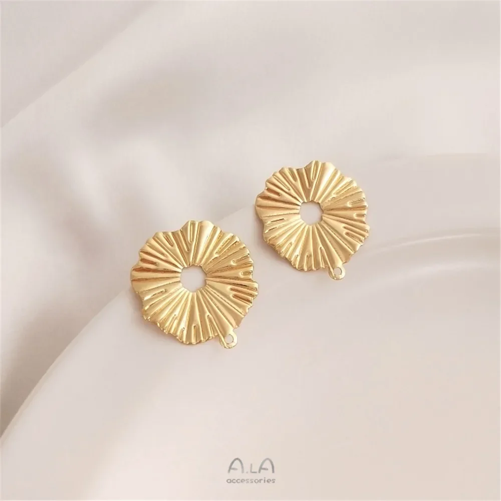 Pendientes colgantes con cinturón de encaje de hoja de loto chapados en oro de 14 quilates, pendientes de aguja de plata S925, accesorios de pendientes diy hechos a mano