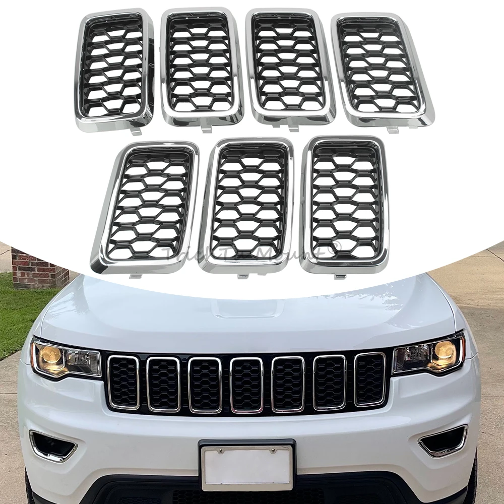 

7pcs/set Front Grille Grill Inserted Ring Trim Compatible Fit for Jeep Grand Cherokee 2017-2021 Car Accessories
