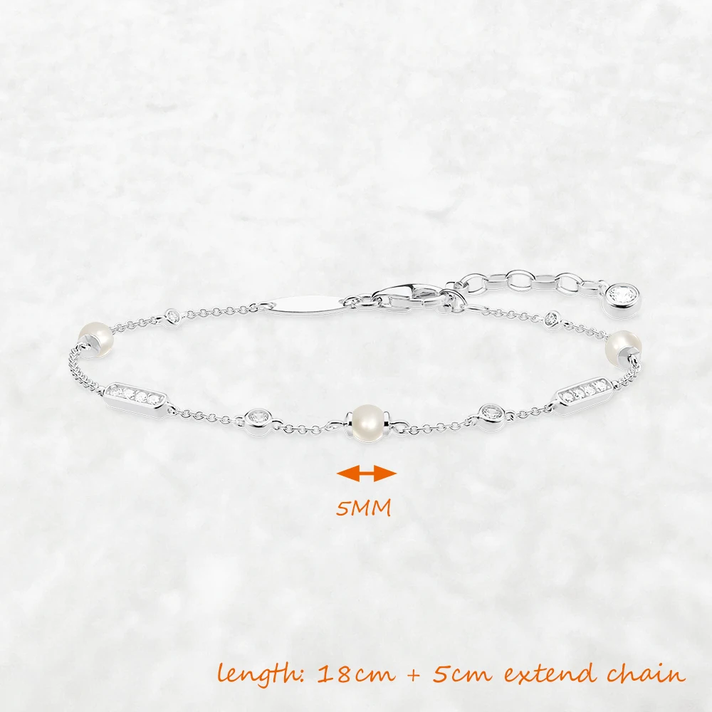 Armband mit Süßwasserperle und weißem Stein, 925er Sterlingsilber, edler Schmuck, Europa, klassisches Geschenk für Damen – Detail 2
