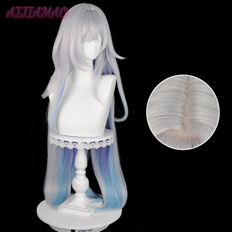 Skirk Cosplay Wig 105cm Long Wig Silver White with Blue Gradient Wig Cosplay Anime Cosplay Wigs Heat Resistant Synthetic Wigs