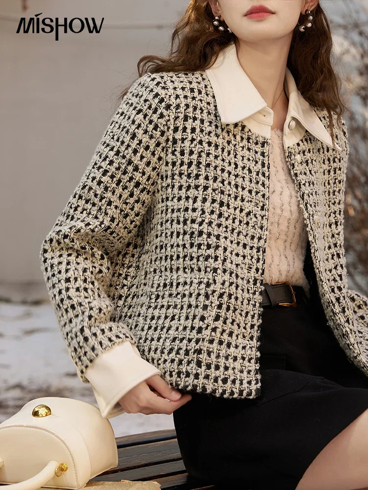 MISHOW Wool Blend Tweed Jacket Women Luxury High Quality Vintage Fashion Cropped Jackets Office Ladies New Outwear MXC59W0200