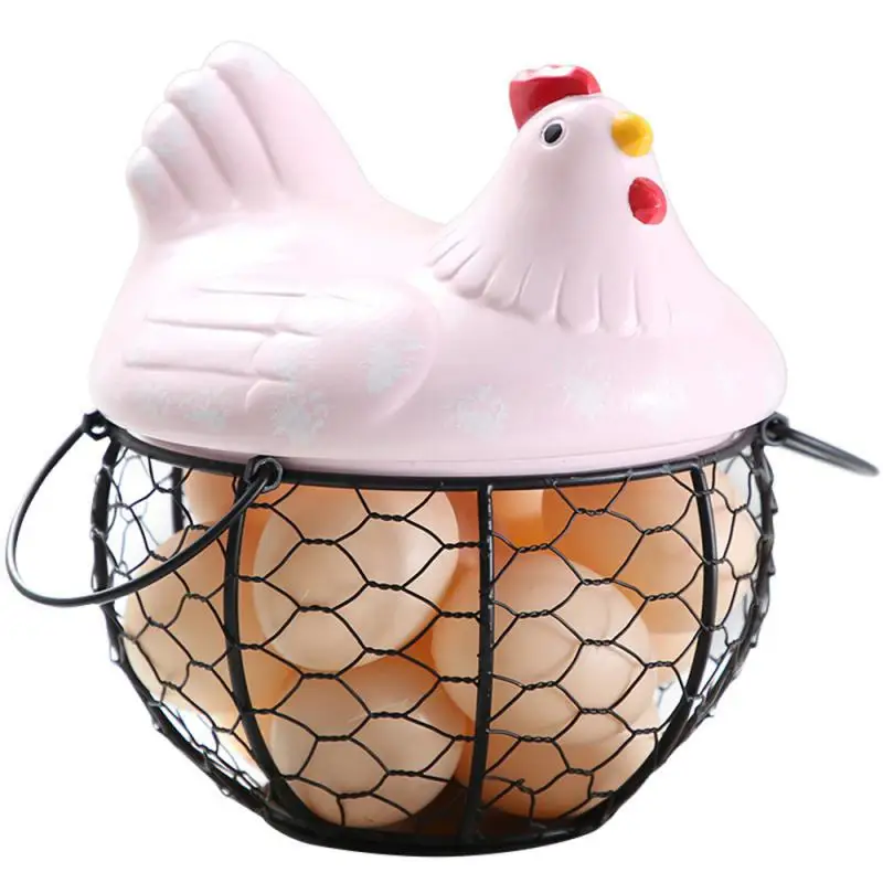 Egg Holder Iron Chicken Shape Ceramic Hen Ornament Fruit Storage Basket Durable