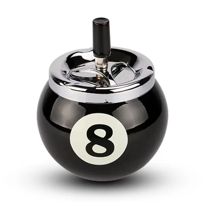 

Black 8-Sized Metal Ashtray For Billiards, Press Type Anti-Fly Ash, Personalized And Fashionable, Large-Capacity Ashtray