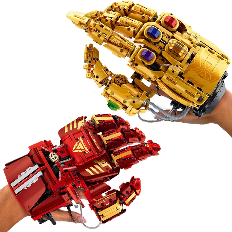 

1594Pcs Marvel Legends Infinity Gauntlet Wearable hydraulics Building Blocks lega Thanos & Iron Man Toys For Birthday Gifts