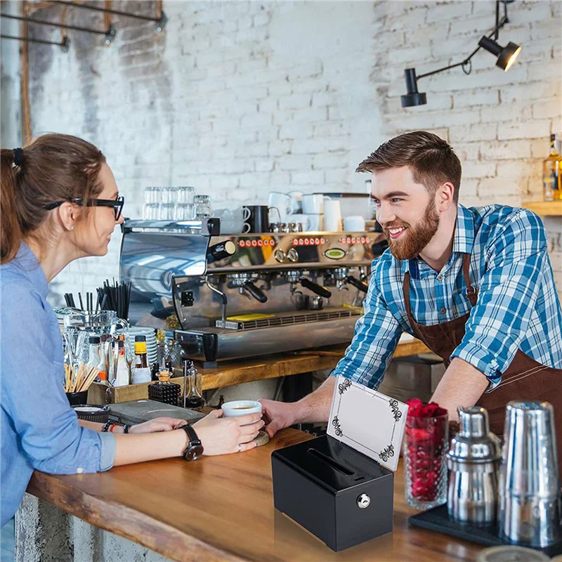 ABKQ-3X Ящик для пожертвований с замком - Акриловый ящик для предложений со слотом, Ящик для голосования с держателем для надписью для лотереи, голосования, черный
