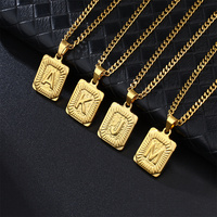 D&Z Fashion Square Letter Pendant Necklace Men Women Hip Hop Gold Color Stainless steel Waterproof Charm Jewelry Birthday Gift