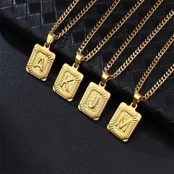 D&Z Fashion Square Letter Pendant Necklace Men Women Hip Hop Gold Color Stainless steel Waterproof Charm Jewelry Birthday Gift