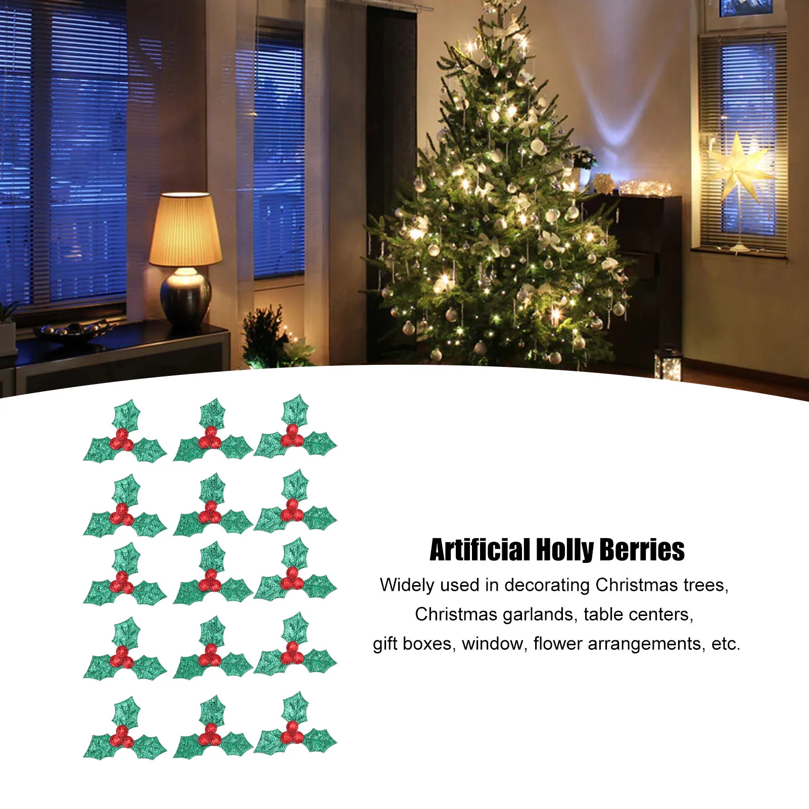 1000 Pcs Artificial Holly Berries with Green Leaves Lifelike Details Bright Color Christmas Decoration for Garlands