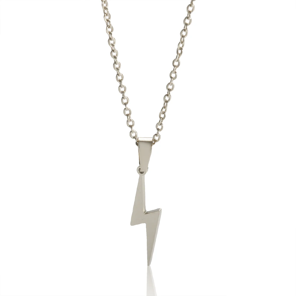 Trendy Stainless Steel Lightning Shaped Pendant Necklace for Women Men Couple Daily Wear Fashion Charm Necklace Jewelry