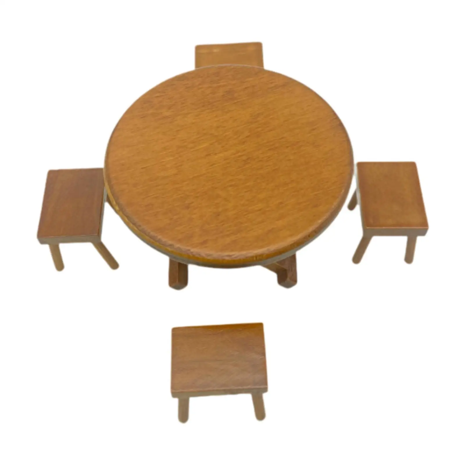 Ensemble de modèles de chaise de table à manger en bois, mini table et tabouret en bois 1:12,