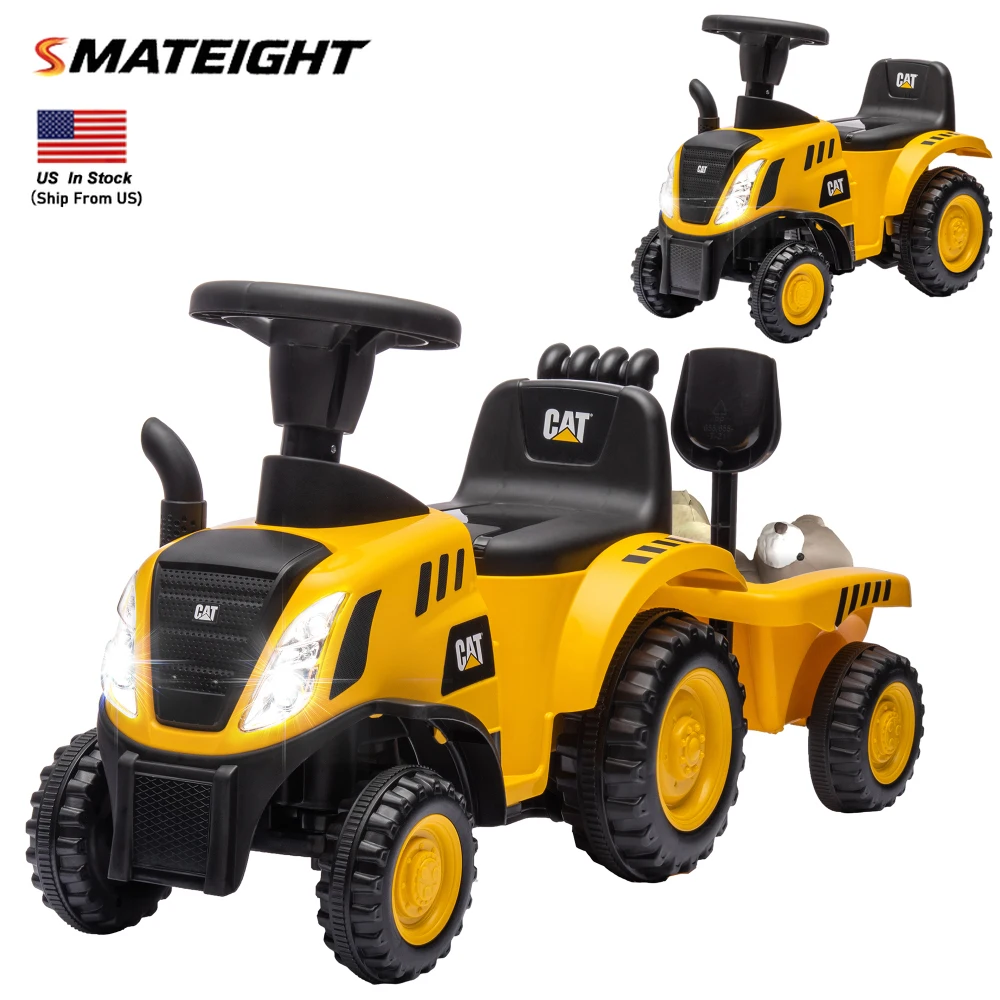 รถแทรกเตอร์เด็ก 2 in 1 ขับเคลื่อนได้ รถขุดพร้อมพลั่วและรถพ่วงที่ถอดออกได้ ไม่ใช้ไฟฟ้า รถเข็นเด็กแบบเข็นสำหรับเด็กอายุ 18-36 เดือน