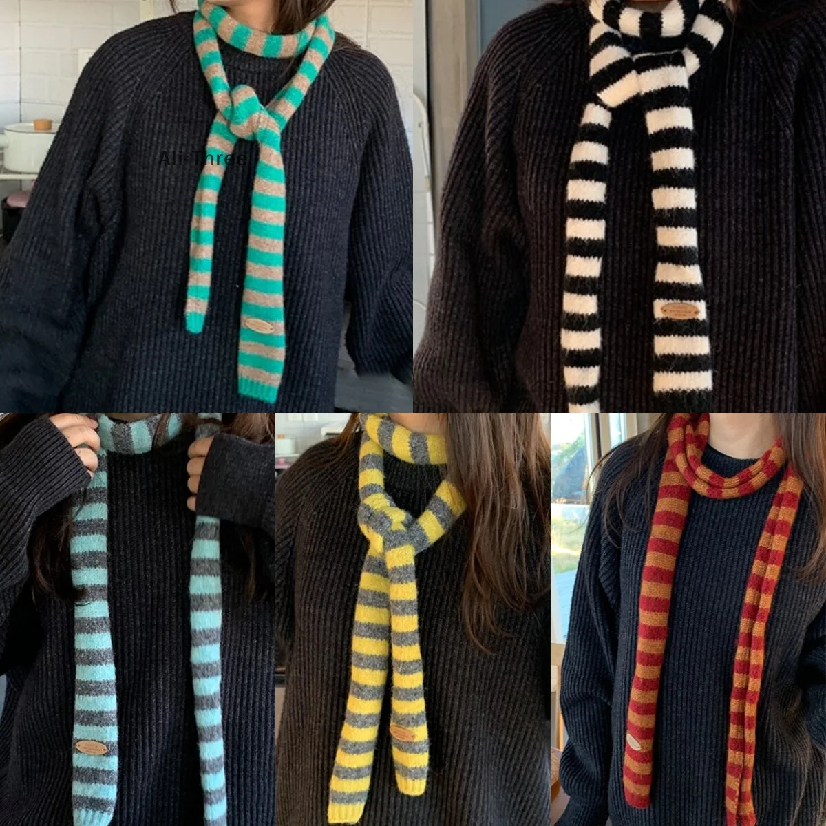 

1 шт., осенне-зимний полосатый универсальный теплый шарф, студенческий шарф с атмосферой в корейском стиле