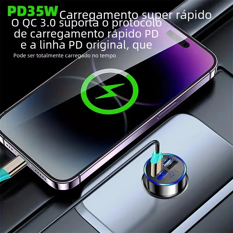 PD + QC 3.0 شحن سريع شاحن هاتف السيارة محول 4 منافذ USB شاحن سيارة نوع C PD35W شحن سريع 3.0 شاحن سيارة #2