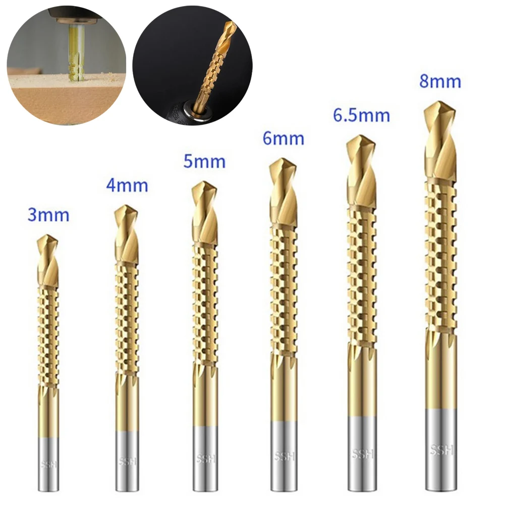 6PCS Serrated Drill Bit HSS Spiral Screw Punching Slotting Hole Cutting 3/4/5/6/6.5/8mm Round Shank Drill Woodworking Drilling