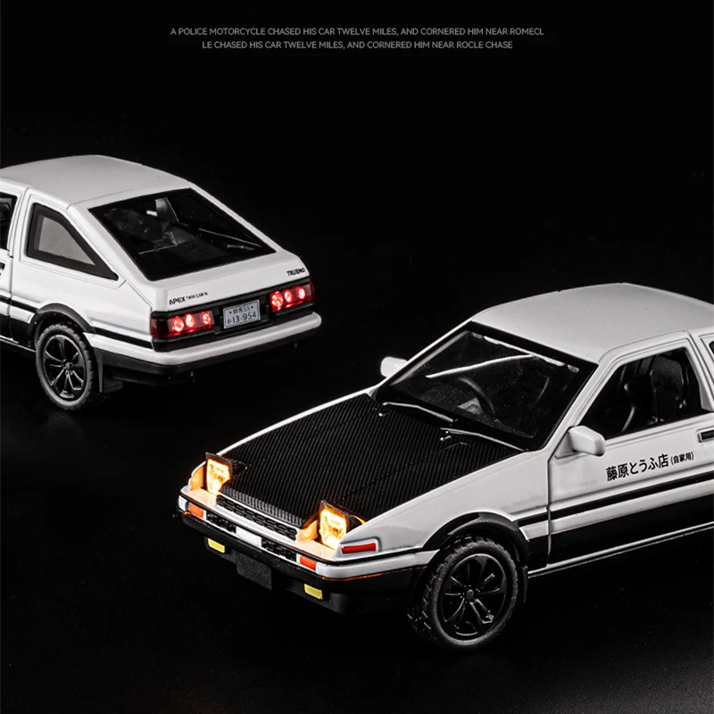 1:36 Movie Car INITIAL D AE86 Alloy Sports Car Model Diecasts Metal Racing Car Vehicles Model Sound and Light Childrens Toy Gift