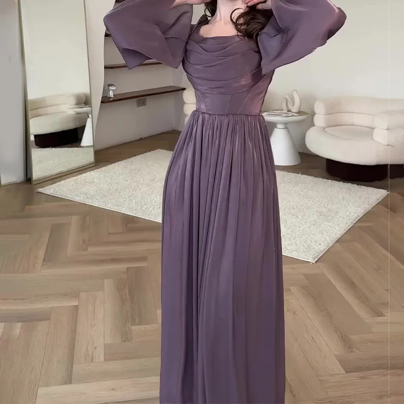 2024 Long Dress for Women Middle East Arbric Muslim Long Dresses Purple Color Elegant Clothing