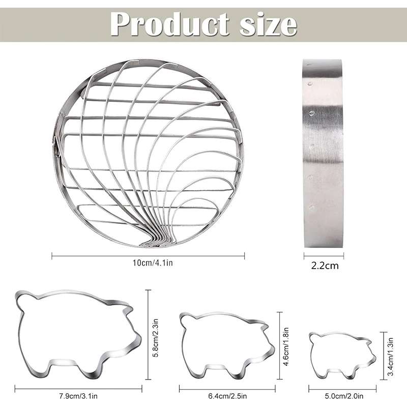 LMETJMA Concha Cutter Mexican Bread Mold With 3 Sizes Pig Cookie Cutter Set Stainless Steel Concha Stamp Two Sided Mold JT380