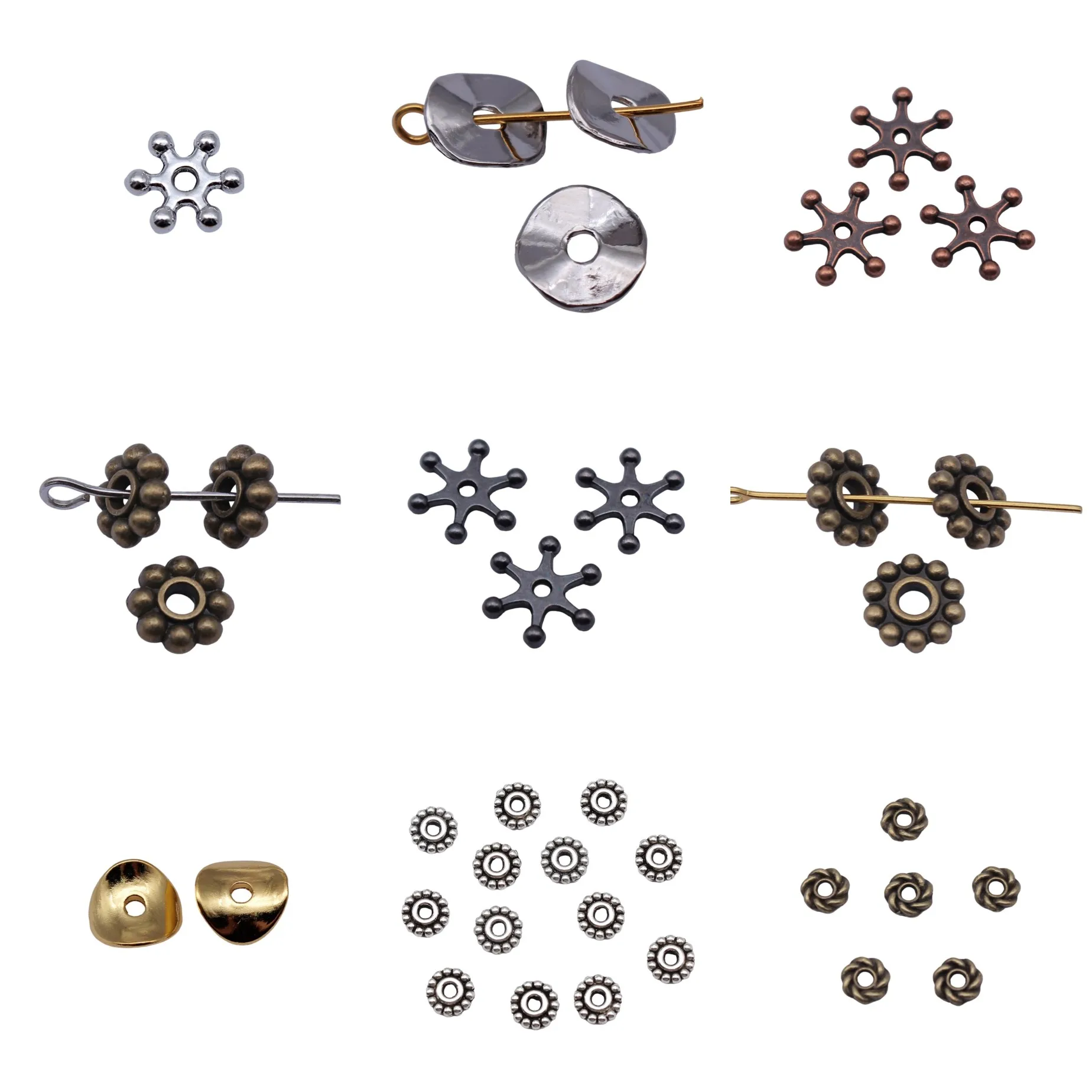 Mixed Colors Snowflake Shape Flat Spacer Beads Jewelry Findings For Bracelet Necklace Making Craft Bulk