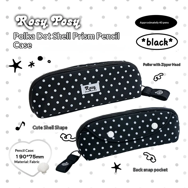 ROSYPOSY Ins Polka Dot Pencil Case Partitioned Storage Soft Fabric Zipper Pen Bag Stylish Girls Students Desk Organized Supplies