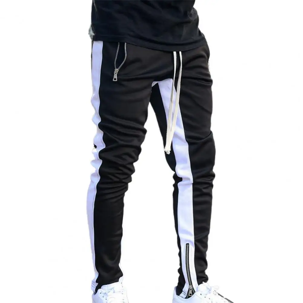 Men\'s Sports Joggers Pants Zipper Patchwork Casual Stitching Pants Fitness Bottoms Skinny Sweatpants Gyms Male Track Pants M-3XL