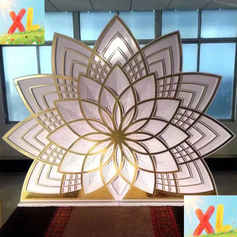 

Promotion Exquisite Lotus Shape Golden Mirror Wedding Stage Backdrop Decoration