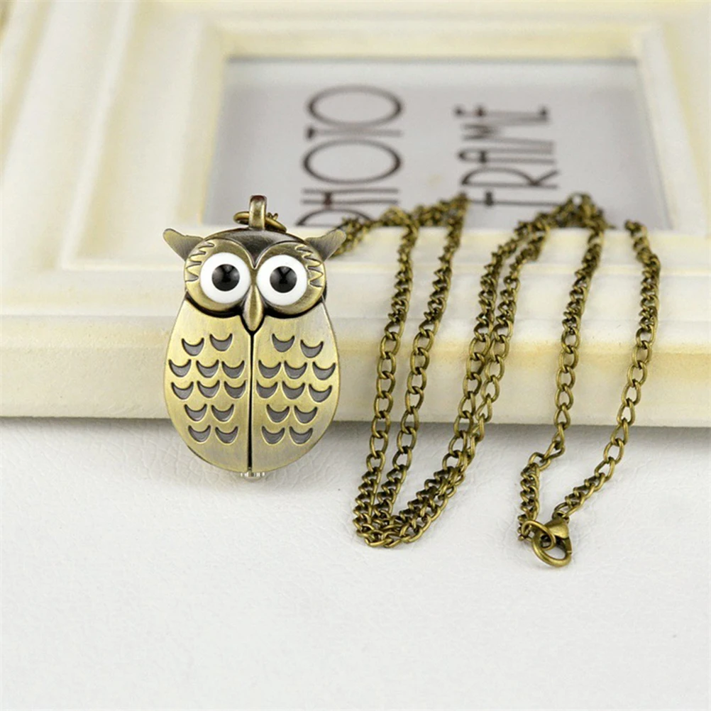 

Lovely Owl Pocket Watch Vintage Crescent Moon Creative Black Student Fashion Accessory Durable Easy Time Check Perfect
