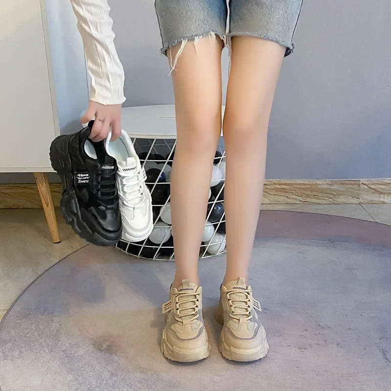 2024 Solid color Fashion Women's Casual Shoes Mesh Lace Up Breathable Jogging Sneakers Comfortable Platform Shoes Tenis De Mujer