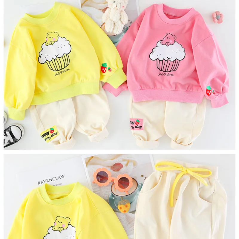 Autumn Baby Girls Clothes Set Sweet Kid Sweatshirts Pullover Top And Pants Bottom 2pcs Suit Children Fashion Outfits Tracksuits