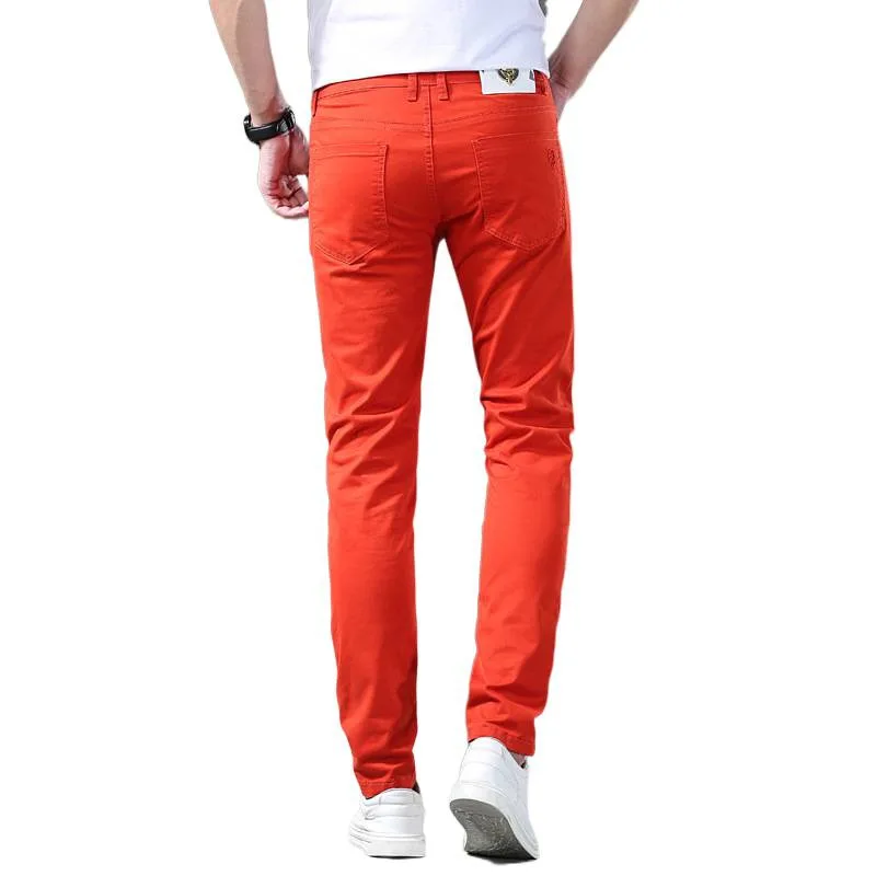 برتقالي أحمر الربيع والصيف الجينز الجديد للرجال تمتد سليم صالح القدم الصغيرة العلامة التجارية العصرية السراويل عارضة بسيطة وفاخرة #6