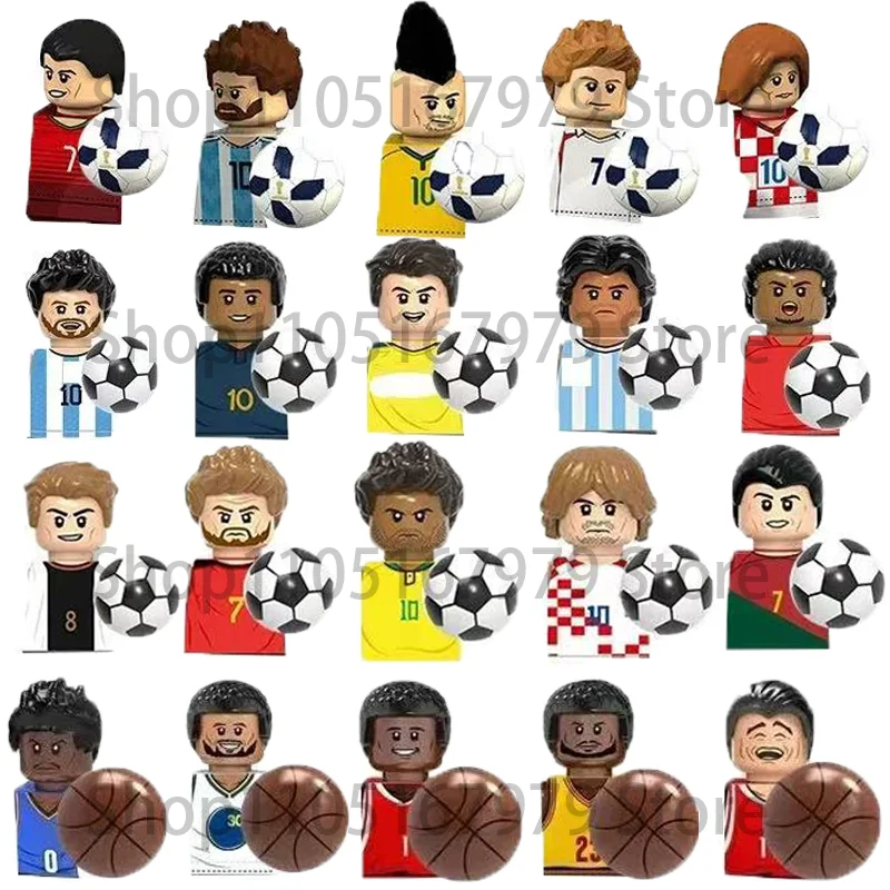 

Баскетбольные футбольные игроки, спортивные звезды, строительные блоки, наборы, футбольные фигурки, кирпичи, игрушки, рождественские подарки для детей