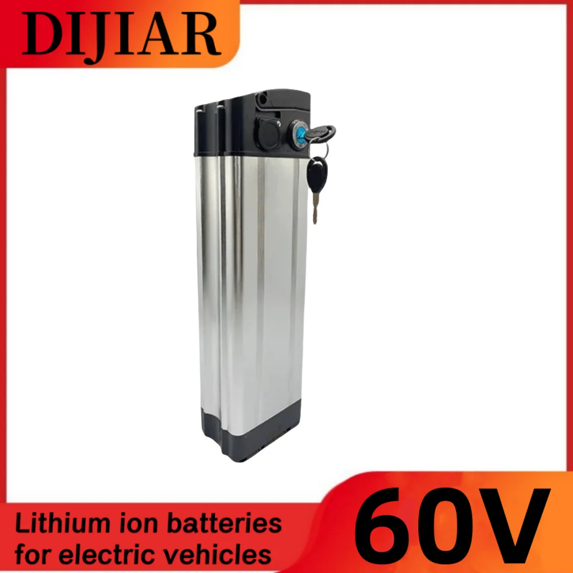 60V15Ah, 20Ah, 25Ah, 30Ah, 100% full capacity lithium-ion battery, aluminum casing, anti-theft lock, complimentary charger