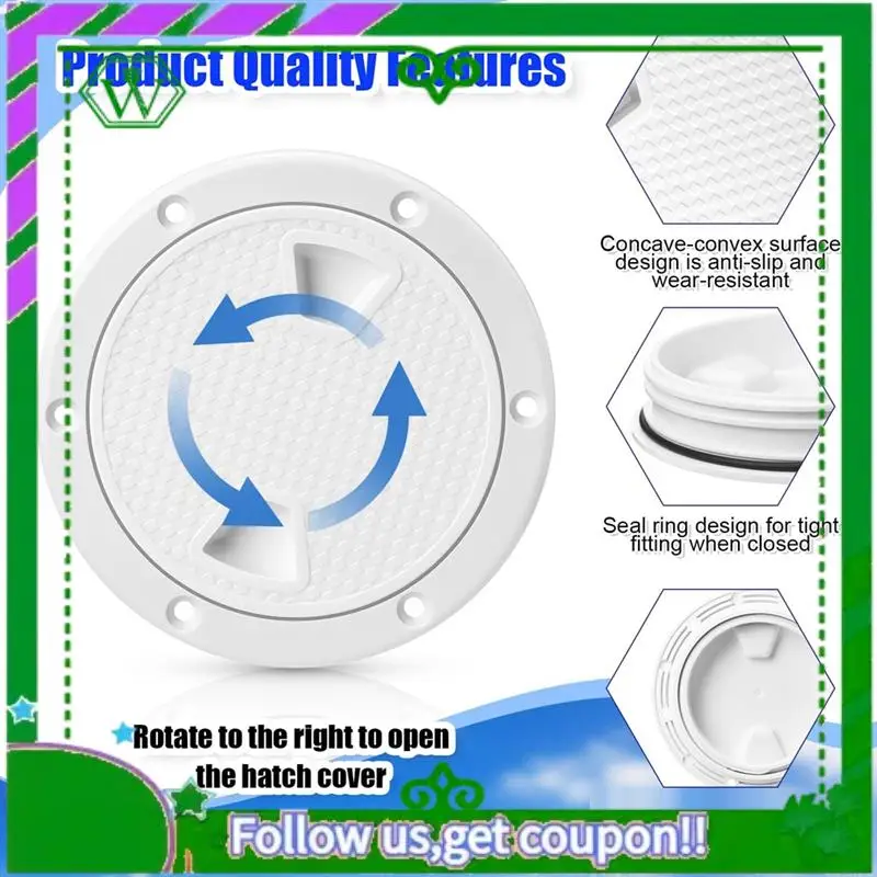 

AC34-3Pack Люк для лодки Белый круглый нескользящий инспекционный люк для лодки Съемная крышка люка для палубы 4 дюйма с винтом Замена лодки