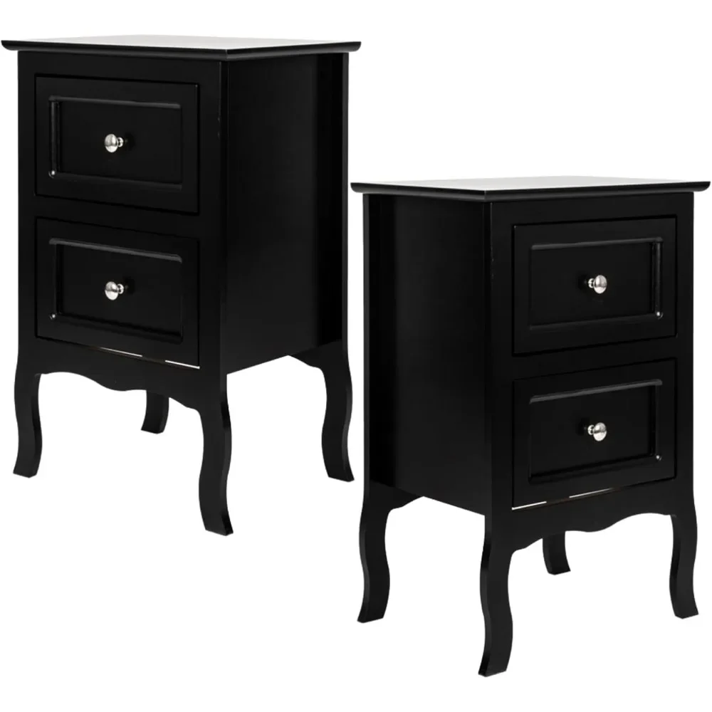 

Black Nightstand Set of 2 for Bedroom,Vintage Small Night Stand with Drawers, Farmhouse Side Table,Wooden End Tables