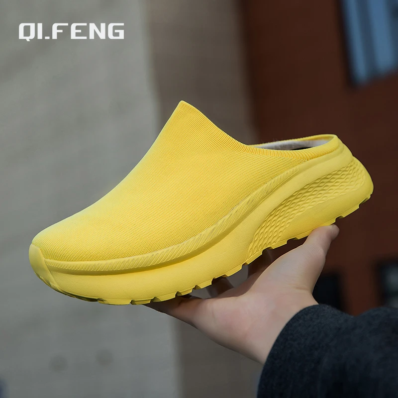 

Half Slippers Couple Knitted Breathable Thick soled Slippers Winter Plush Sneaker Outdoor Hiking Casual Shoes 36-46