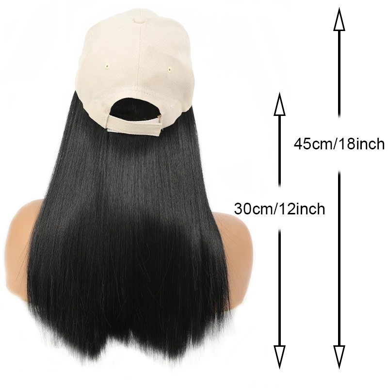 Off white duckbill cap, long straight wig synthetic wig for women easy to wear adjustable size for daily use