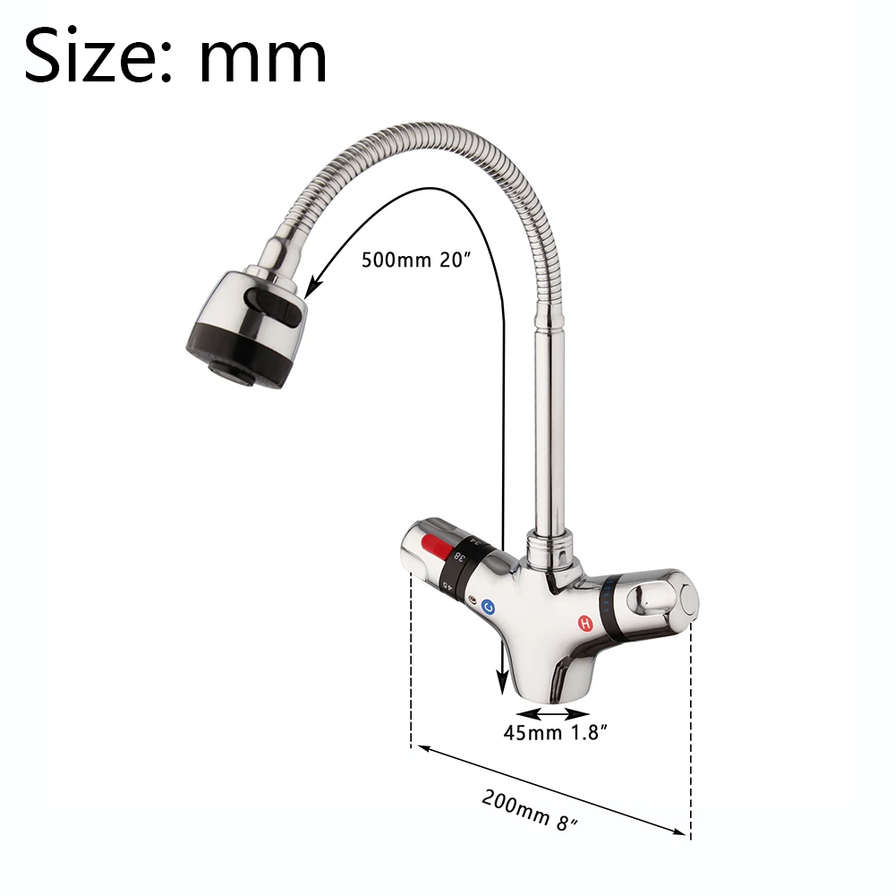 YANKSMART Kitchen Faucets Solid Brass Chrome Thermostatic Faucet Constant Temperature Deck Mount Sink Mixer Flexible Faucet