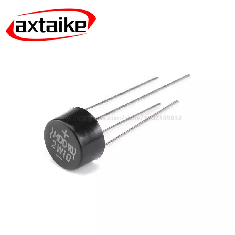 10PCS 2W10 2W08 2W06 2W04 DIP 4Pin 2A 1000V 1KV Diode Bridge Rectifier Circular