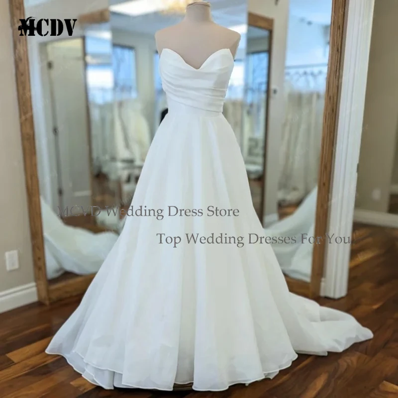 

MCDV Soft Organza Satin Wedding Dresses V Neck Long Elegant Beach Bridal Gowns Customized Vestidos