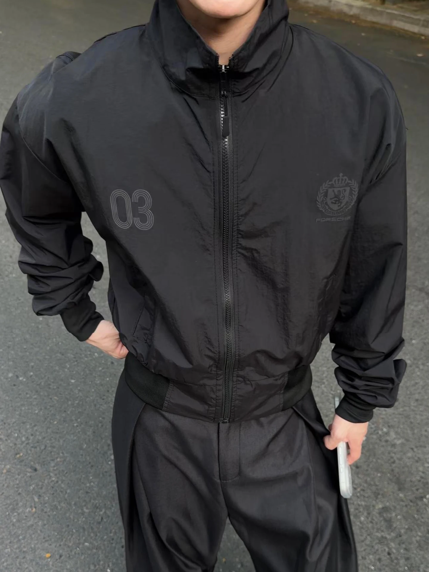 White UPF50 Stand Collar Men's Summer Sportswear Short Zipper Sun Protection Jacket Loose Fit Breathable Long Sleeve Coat