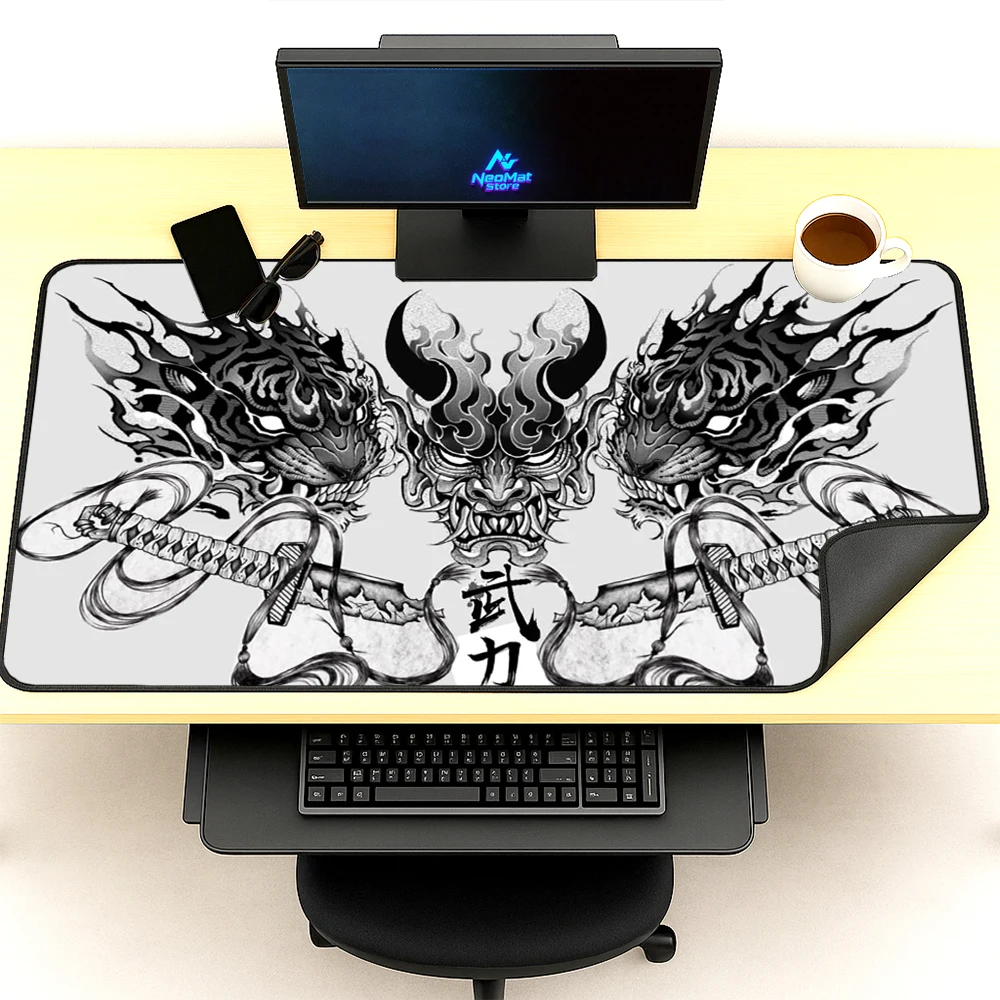 Samurai Mouse Pad Oversized Extended Sword Black White XXXL Pc Accessories 120x60cm Office Desk Decor Premium Nonslip Desk Mat