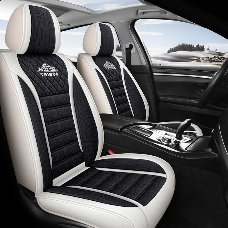 Factory Hot Sale Blue Linen Polyester Fabric Sports-Style Full Set Universal Car Seat Cover for  Heat Insulation for Fits view 5