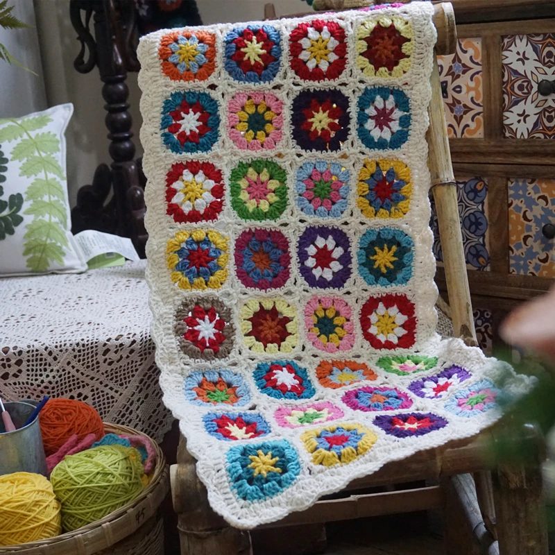 Colourful Daisy Handmade Crochet Blanket Hand Hook Tablecloth Fashion Carpet Yoga Bolster Cushion Party Crochet Table Mat