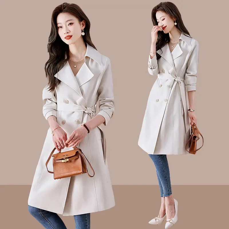 

Autumn Trench Coat Women New Korean Double Breasted Mid Long Solid Color Overcoat Windbreaker Female Overcoa Outerwear Tops