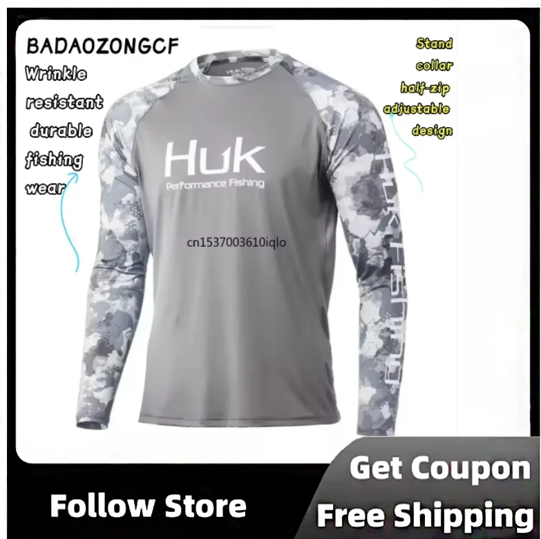 camisas-de-pesca-masculinas-huk-para-atividades-ao-ar-livre-protecao-de-verao-leves-e-respiraveis