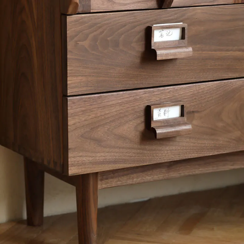 Nordic simple solid wood bookcase storage cabinet Japanese cherry wood storage cabinet glass double door with pumping study
